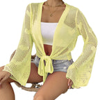 Damen luftiger Strick-Kimono mit offener Front und Kordelzug R&B