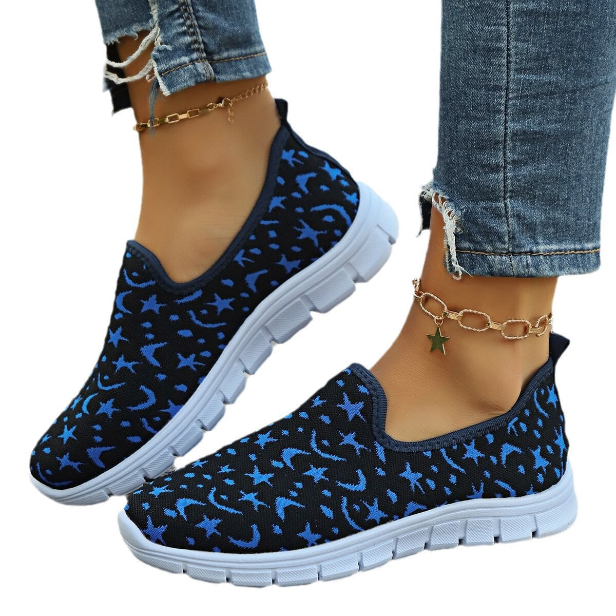 Damen Slip-On Sneakers mit modischem Sternenmuster R&B