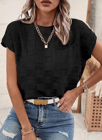 Damen lässiges Strickoberteil mit modernem Karomuster R&B