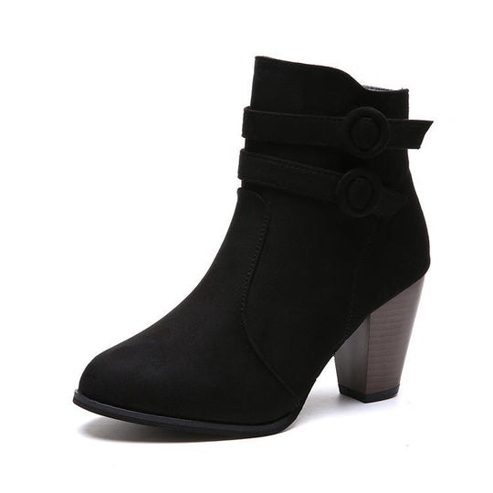 Damen Elegante Ankle Boots mit modischer Knopfdekoration und komfortablem Blockabsatz R&B