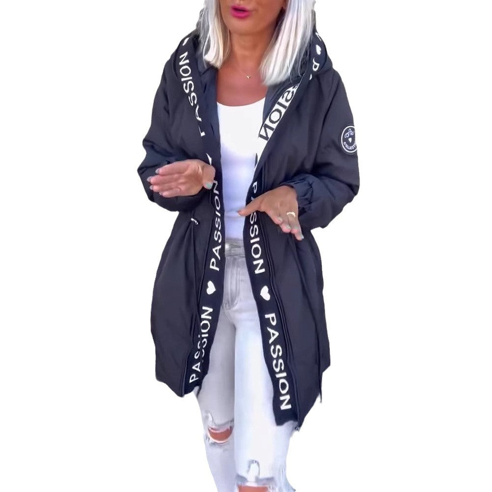 Damen nan Kapuzenparka mit Tunnelzugtaillierung und Logoband-Reißverschluss R&B