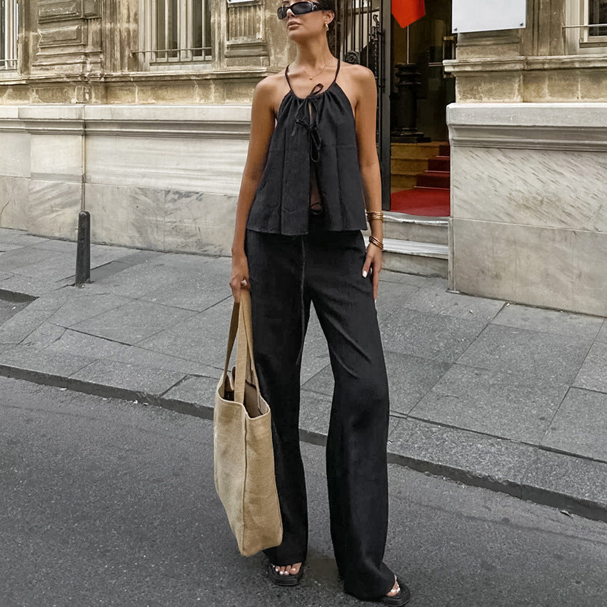 Damen luftiges Blusenkleid mit verstellbaren Trägern und Rüschendetails R&B