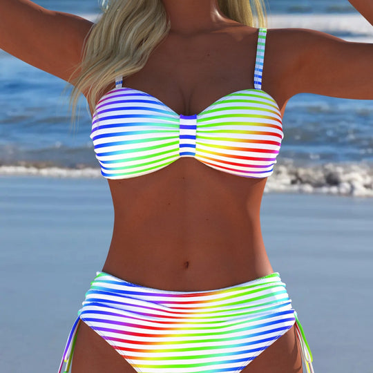 Damen Bikini-Set mit stilvollem Karomuster und goldfarbenen Akzenten R&B