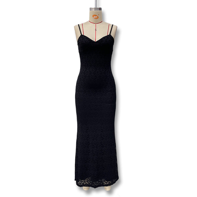Damen Elegantes Maxikleid mit feiner Spitze und V-Ausschnitt R&B