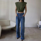 Damen Hoch geschnittene Jeans mit weitem Bein R&B