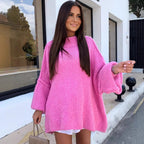 Damen lässiger Oversize Pullover mit hohen Ärmeln und unkonventionellem Schnitt R&B