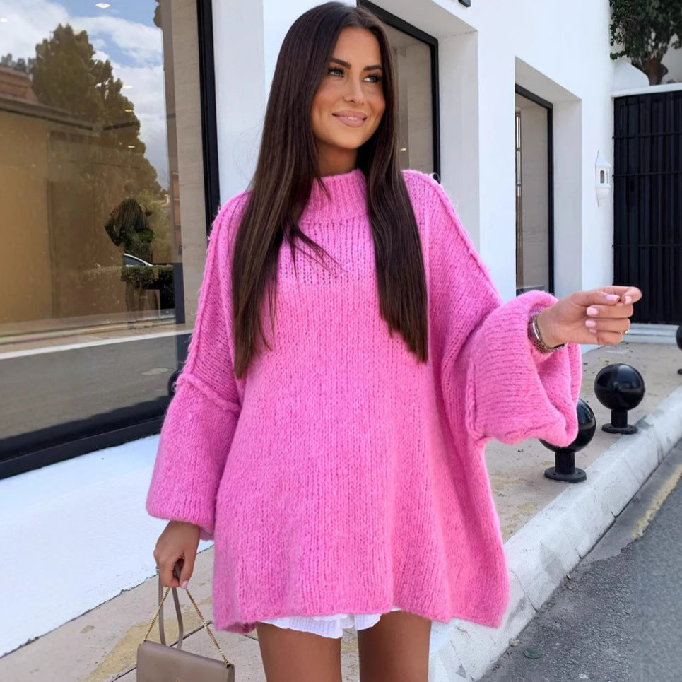 Damen lässiger Oversize Pullover mit hohen Ärmeln und unkonventionellem Schnitt R&B