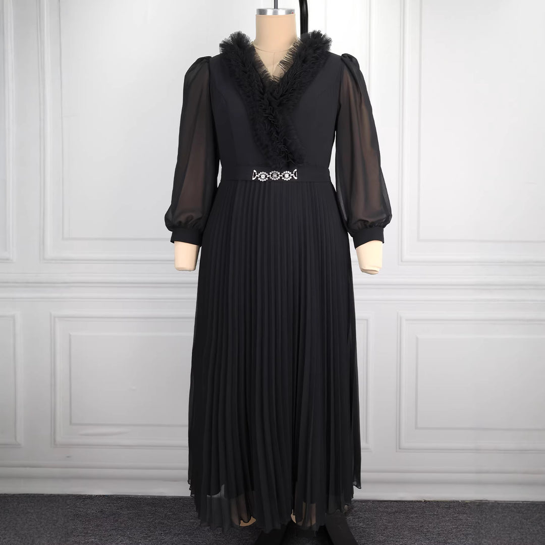 Damen Elegantes plissiertes Midi-Kleid mit Rüschendetails R&B