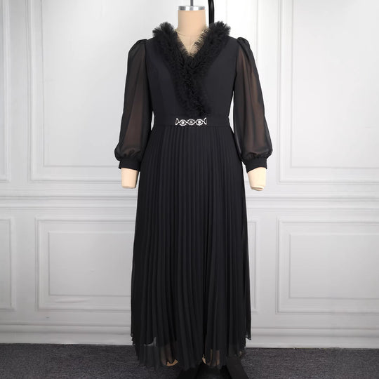 Damen Elegantes plissiertes Midi-Kleid mit Rüschendetails R&B
