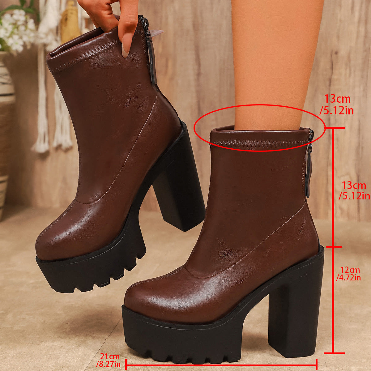 Damen Chunky Blockabsatz Stiefeletten mit zippbarem Design R&B