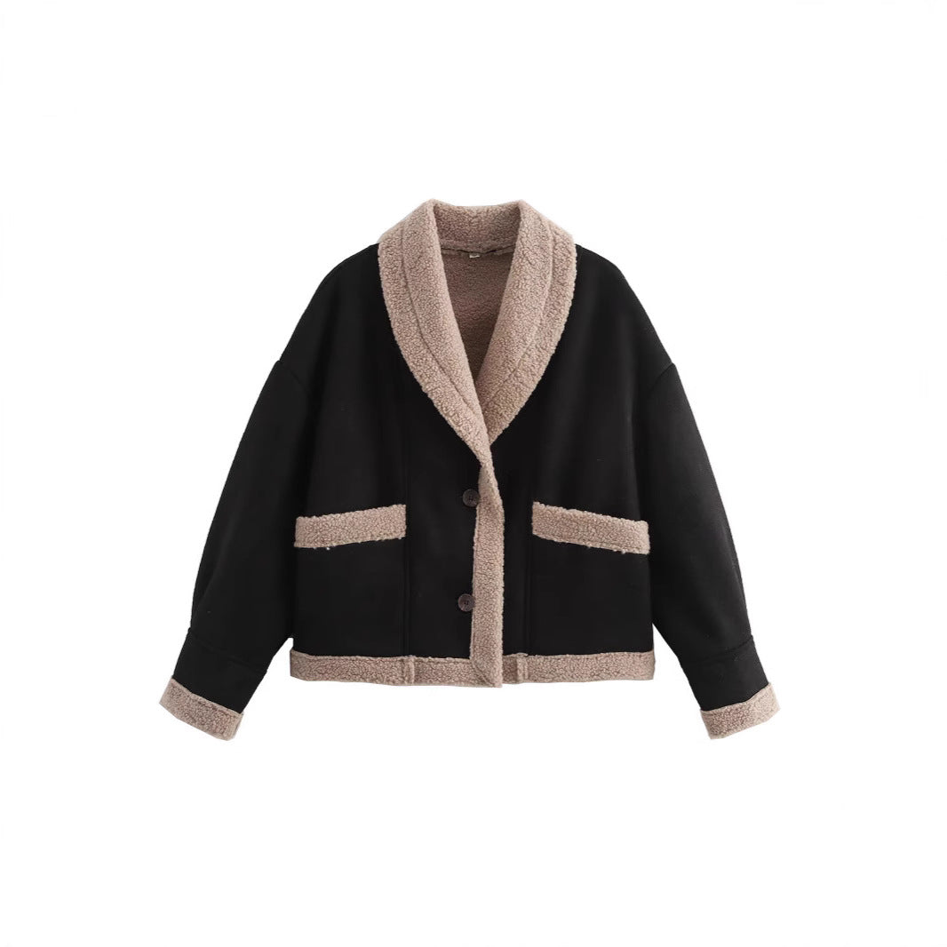 Damen Kuschelige Oversized-Jacke mit schickem Kragen und praktischen Taschen R&B