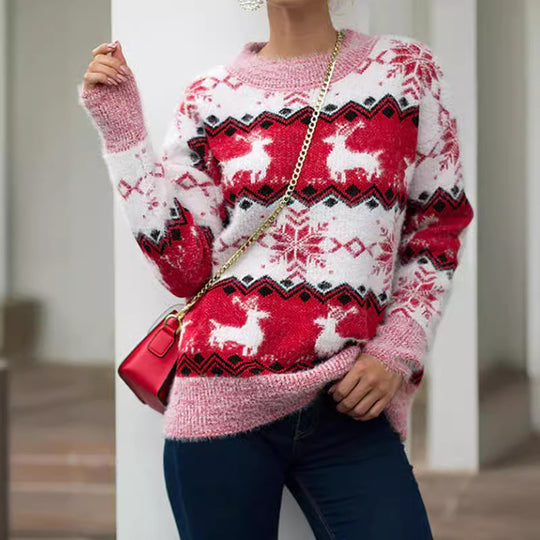 Damen gemütlicher Weihnachtspullover mit festlichem Rentierdesign R&B