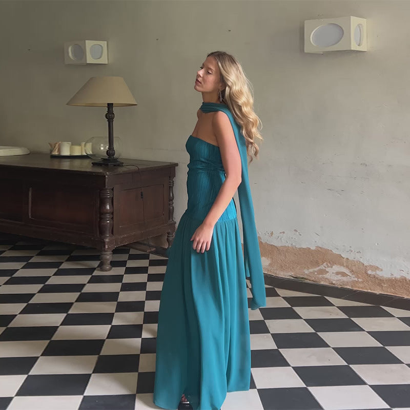 Damen Maxikleid mit ärmellosem Design und eleganter Drapierung R&B