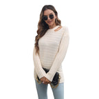 Damen Strickpullover mit innovativem Cut-Out-Design und strukturiertem Muster R&B