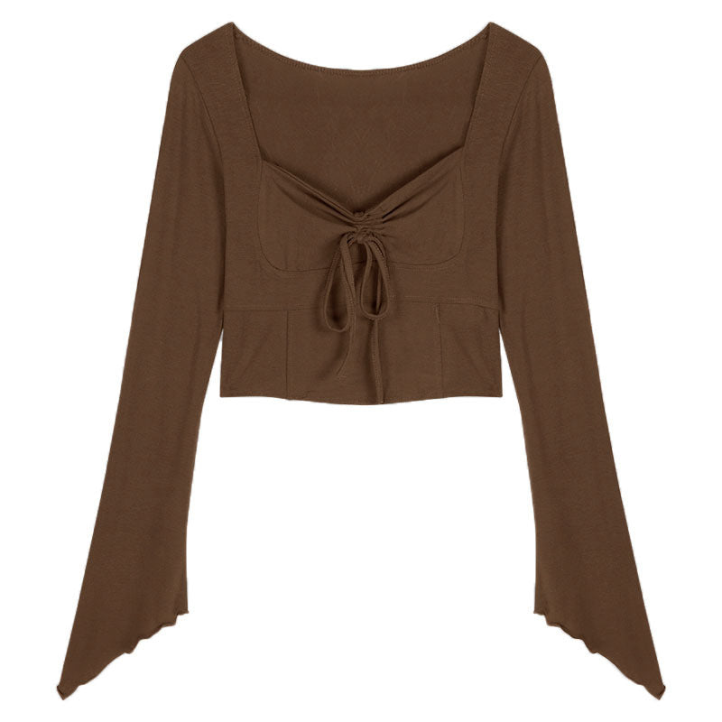 Damen Crop-Top mit dekorativem Bindegürtel und weitem Arm