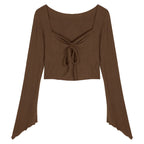 Damen Cropped-Top mit raffiniertem Knoten und weitem Arm
