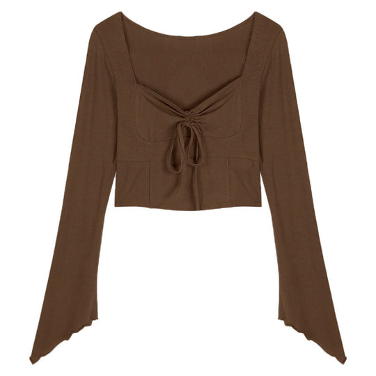Damen Crop-Top mit raffiniertem Knoten und weitem Ärmel
