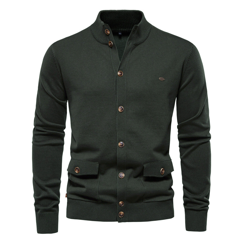 Herren Strickjacke mit modernem Stehkragen und praktischen Knöpfen R&B
