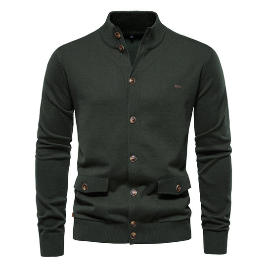 Herren Strickjacke mit modernem Stehkragen und praktischen Knöpfen R&B