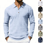 Herren nan Langarm-Poloshirt aus Baumwollgaze mit Hemdkragen, Dreiknopfleiste und entspannter Passform R&B