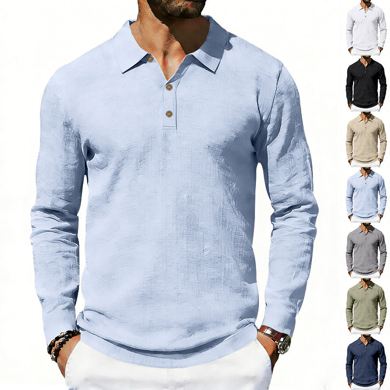 Herren nan Langarm-Poloshirt aus Baumwollgaze mit Hemdkragen, Dreiknopfleiste und entspannter Passform R&B