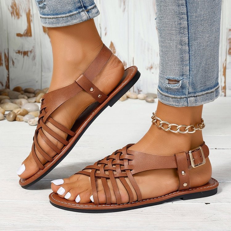 Damen geflochtene Riemchensandalen mit verstellbarem Riemen R&B