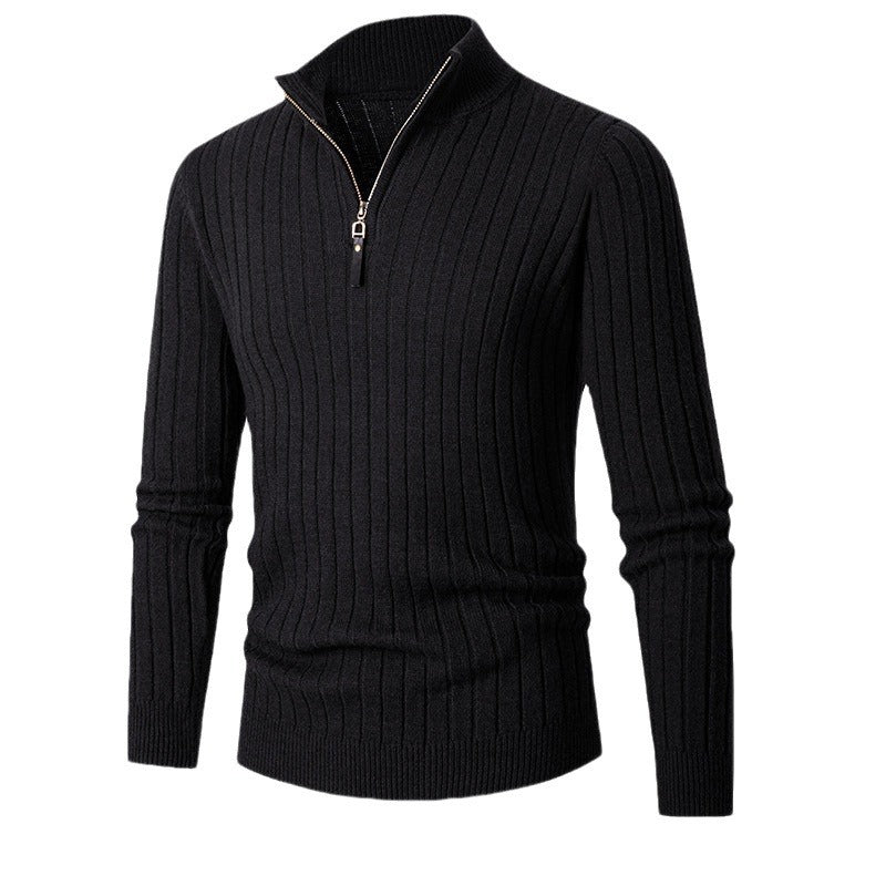 Herren eleganter Pullover mit halb hohem Reißverschluss und Rippstruktur R&B