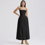 Damen Elegantes Maxikleid mit schmalem Schnitt und in der Taille gerafftem Design EB