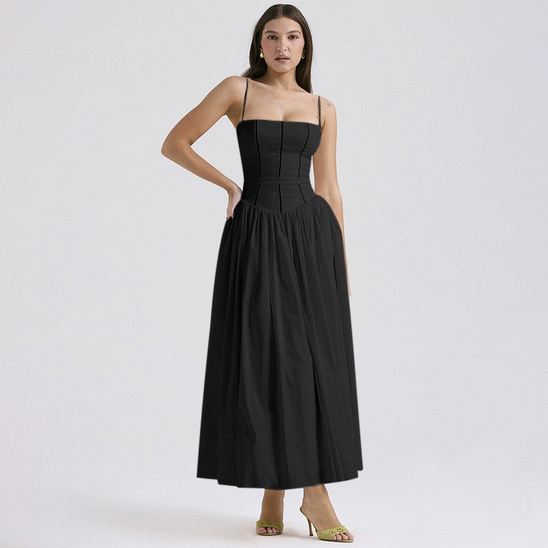 Damen Elegantes Maxikleid mit schmalem Schnitt und in der Taille gerafftem Design EB