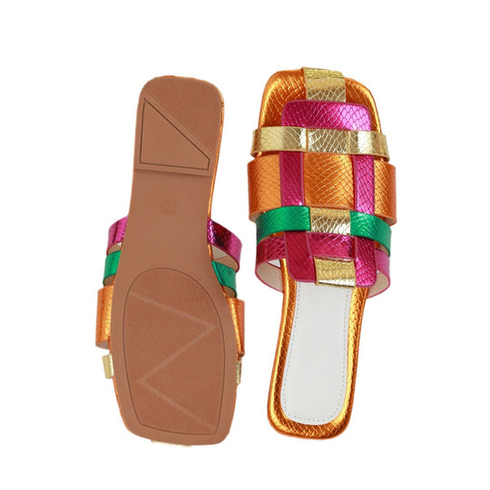 Damen modische Riemchen-Sandalen mit glitzernden Akzenten und komfortabler Sohle R&B