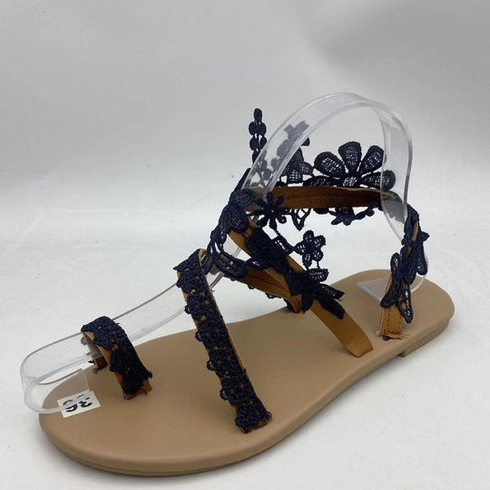 Damen Elegante Sandalen mit Floralen Spitzendetails und Verstellbaren Riemen R&B
