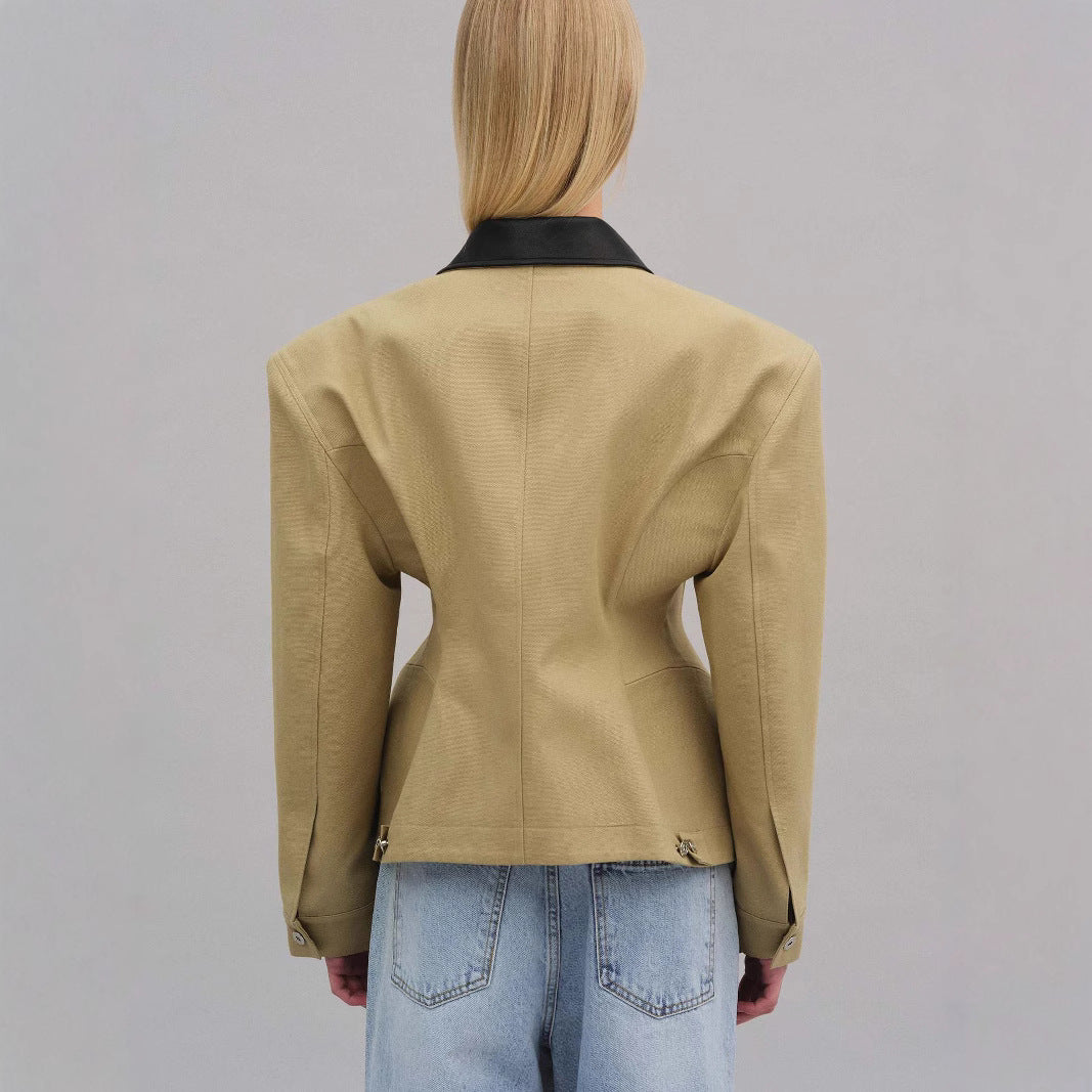 Damen modische Kurzjacke mit kontrastierendem Kragen R&B