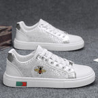 Damen Sneakers mit einzigartigem Leopardenmuster und gesticktem Bienenmotiv R&B