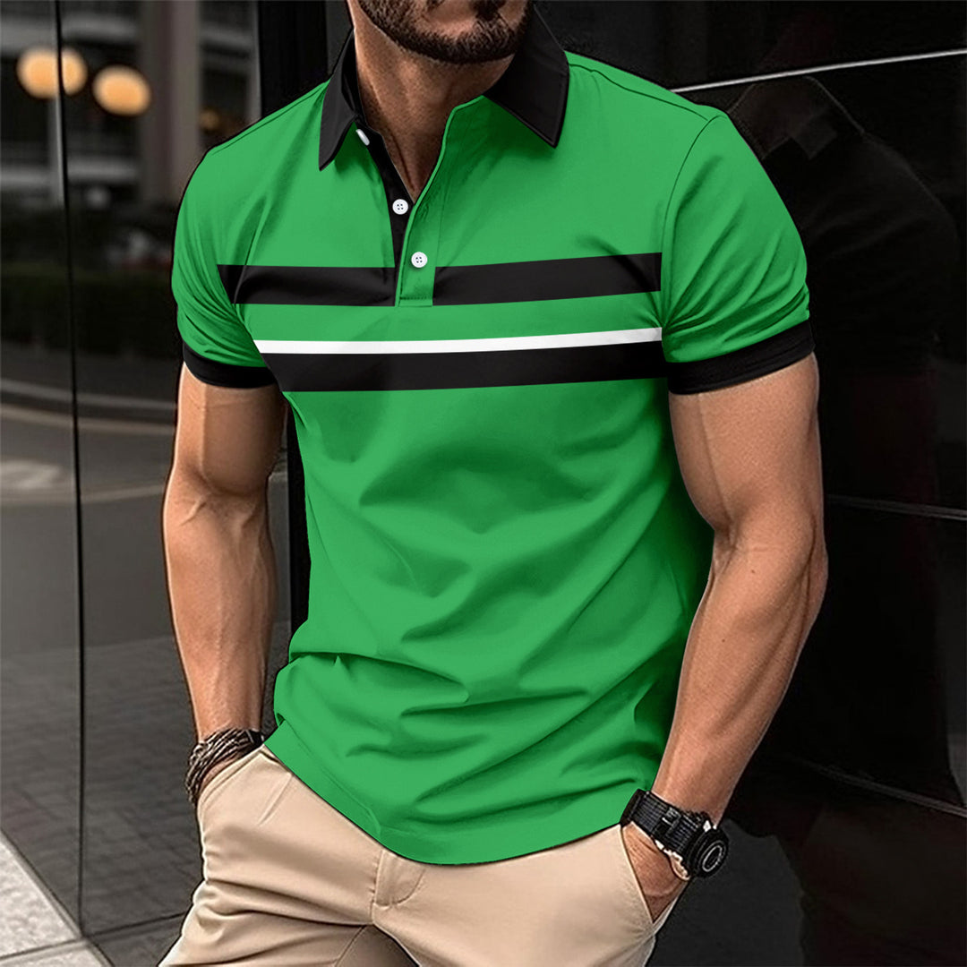 Herren Poloshirt mit modernem Kontraststreifen und atmungsaktiver Struktur R&B