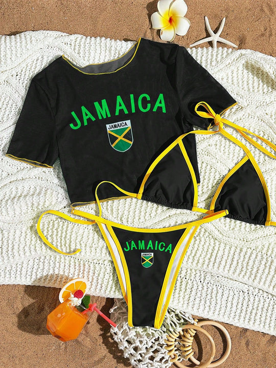 Damen Sportlicher Bikini mit transparentem Oberteil R&B