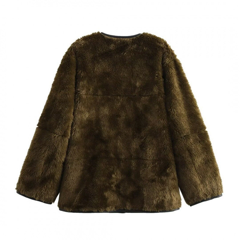 Damen Teddyjacke mit kontrastierenden Taschen und Knopfdetails R&B