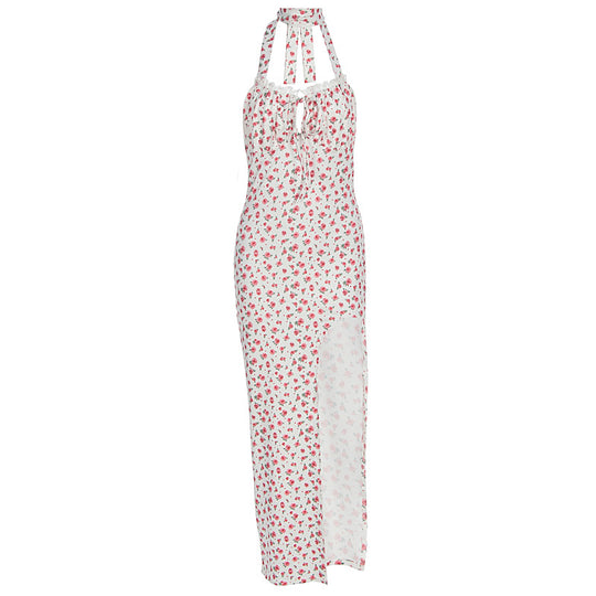 Damen Maxikleid mit floralem Muster, Neckholder und asymmetrischem Saum R&B