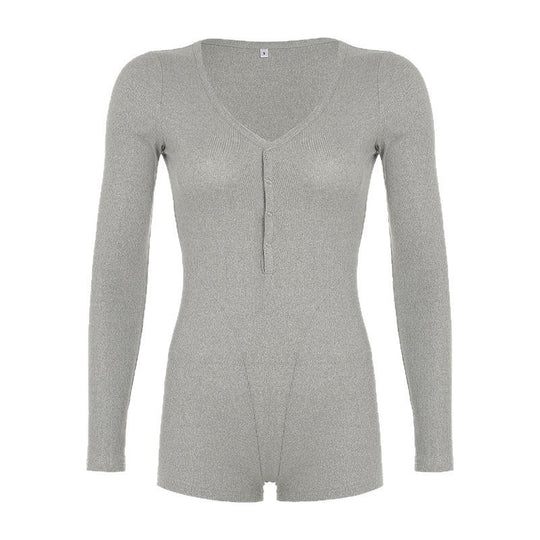 Damen Langarm-Bodysuit mit V-Ausschnitt und Knopfleiste R&B