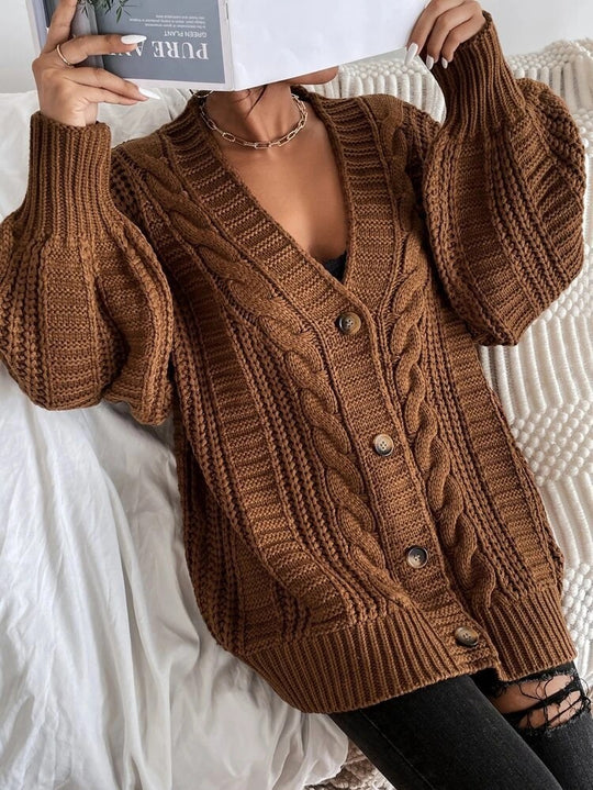 Damen Grobstrick-Cardigan mit dekorativem Zopfmuster R&B