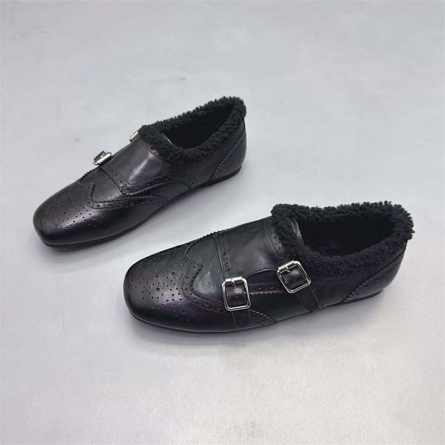 Damen elegante Mokassins mit warmem Fleecefutter und modischen Schnallen R&B