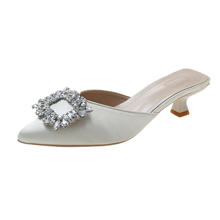 Damen elegante Slingback-Mules mit funkelndem Schmuckdetail R&B