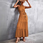 Damen Maxikleid mit schickem Halterdesign und fließendem Rock R&B