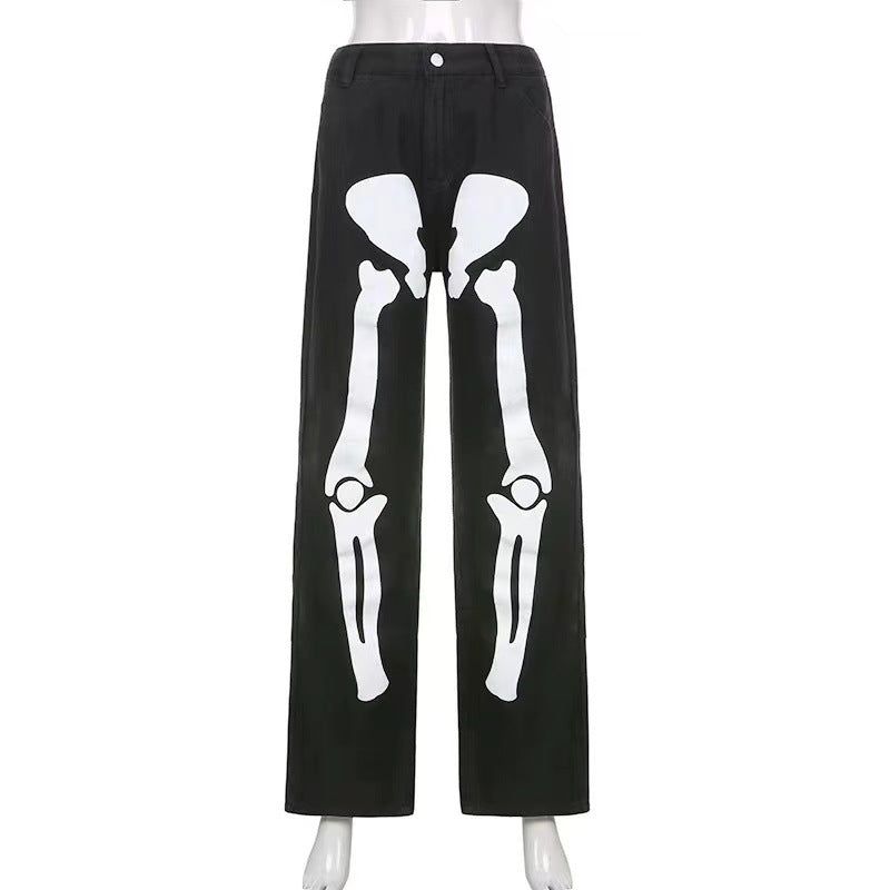 Damen lässige Cargo-Hose mit auffälligem Skelett-Design R&B