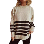 Damen lässiger Oversize-Pullover mit modernem Streifenmuster R&B