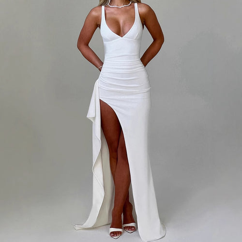 Damen Elegantes Maxikleid mit seitlichem Schlitz und verführerischem V-Ausschnitt R&B