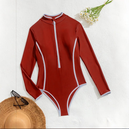 Damen Langarm Schwimmanzug mit hohem Kragen R&B