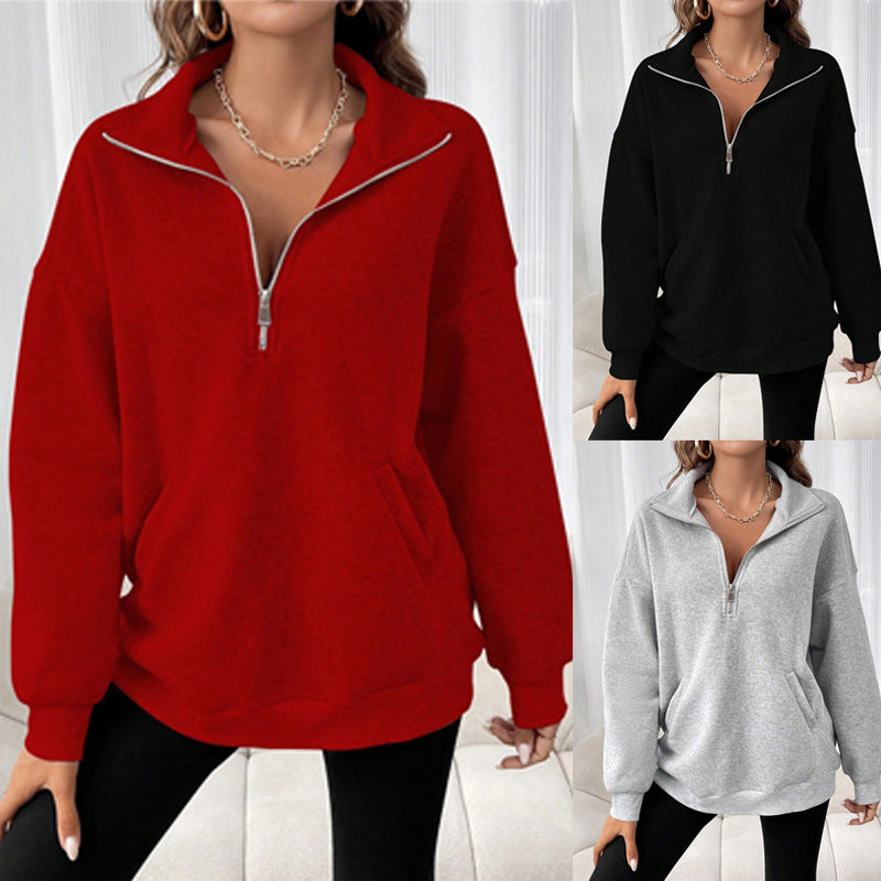Damen Sweatshirt mit halbem Reißverschluss und lässigem Schnitt