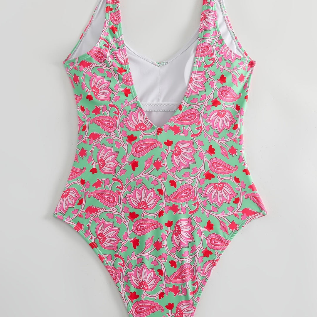 Damen Einteiliger Badeanzug mit floralem Design und modischen Trägern R&B