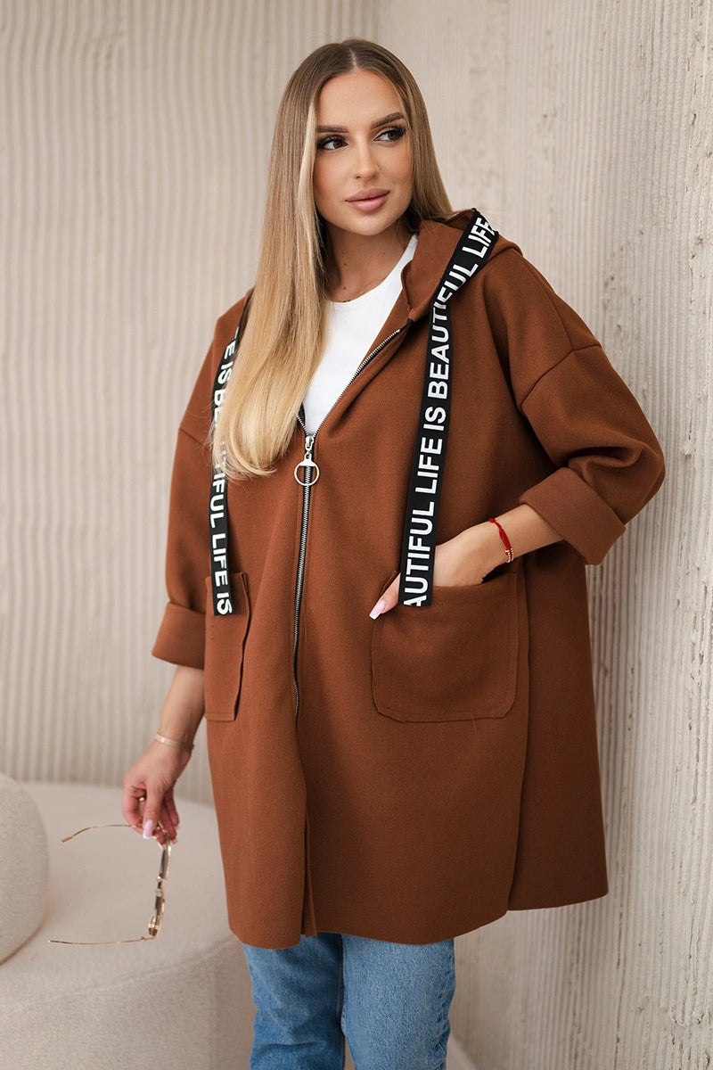 R&B | Einfarbige Fleece Langarm Reißverschluss Kapuzen Sportjacke