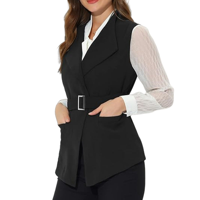 Damen eleganter taillierter Weste mit schicker Gürtelakzent R&B
